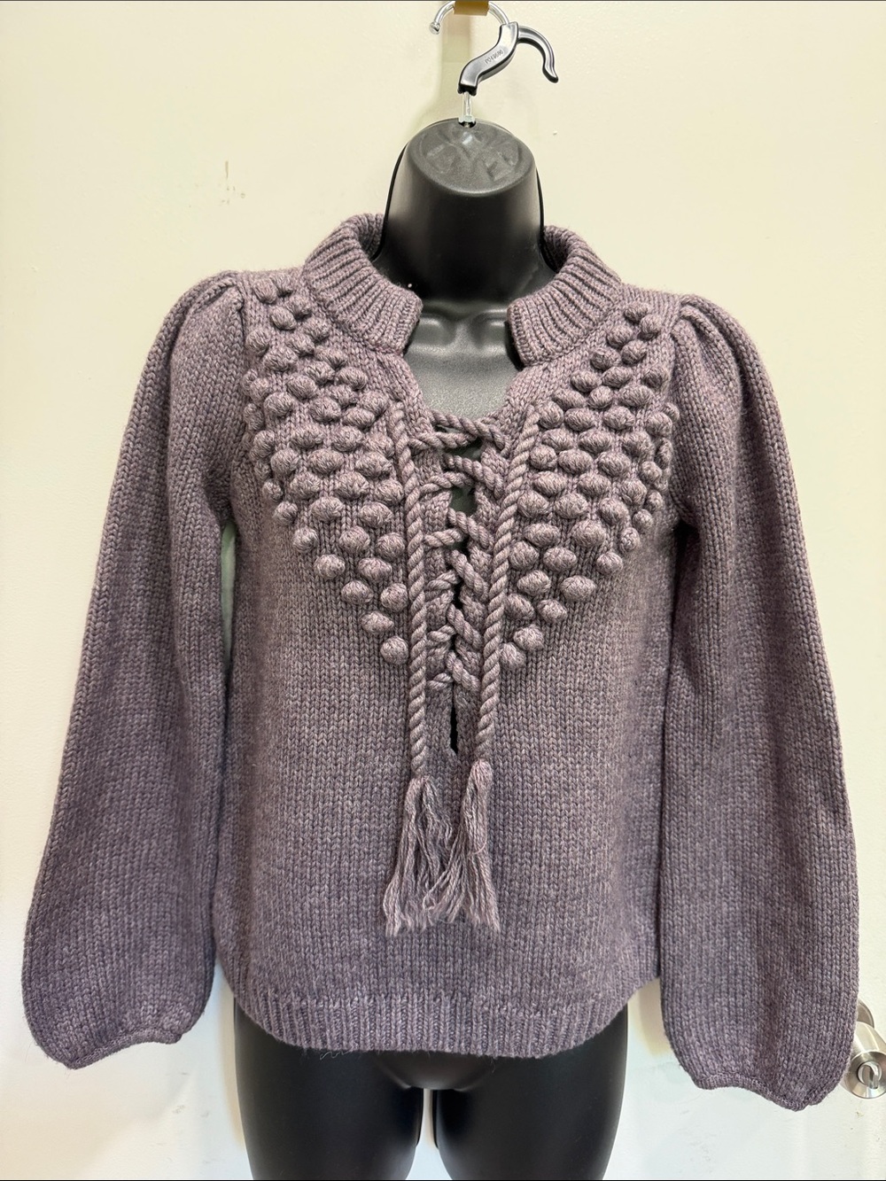 Moda International Mauve V-Neck Pom-Pom Knit Sweater